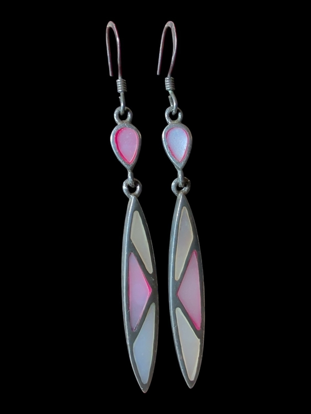 Sterling Silver Pink Inlay Dangle Earrings - Women Jewelry